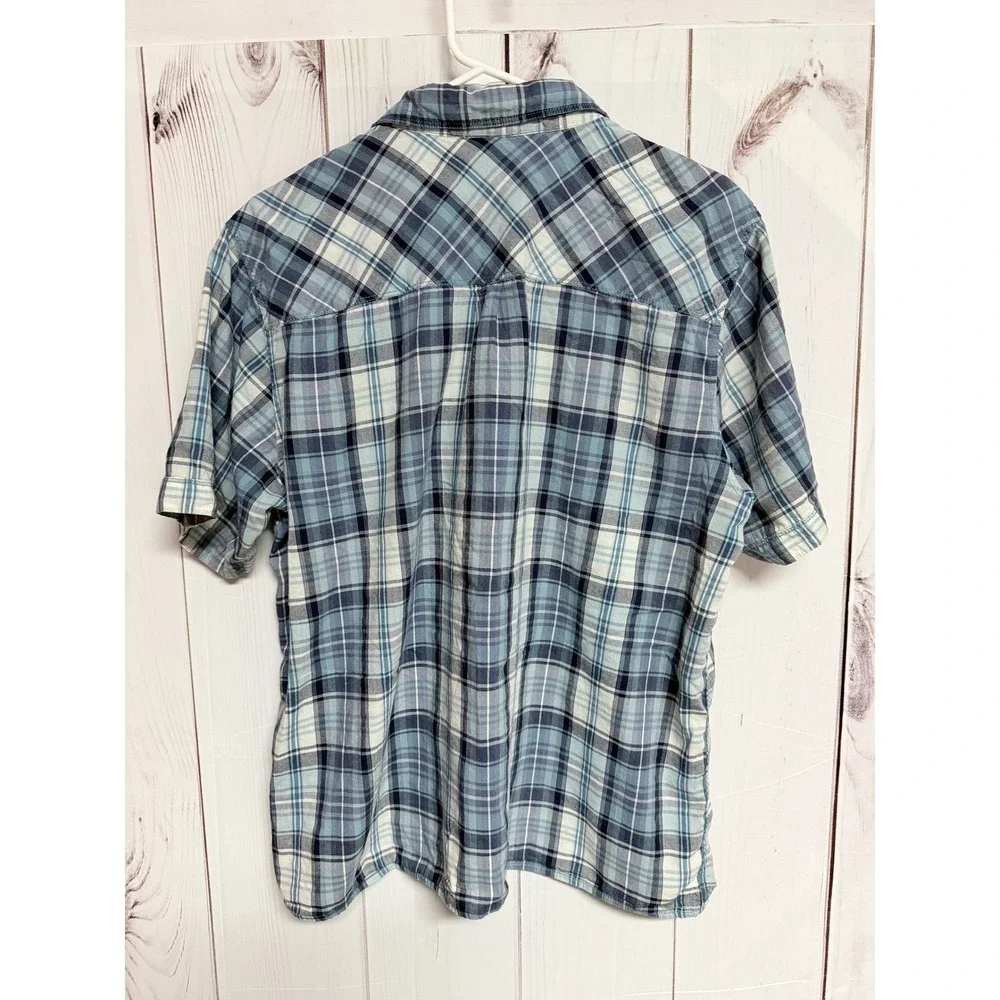 The North Face Men's Short Sleeve Button Up Shirt Large Blue Plaid Cotton Modal
